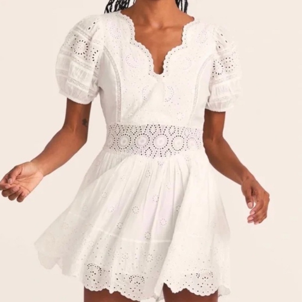 LoveShackFancy White Eyelet Mini Dress - Picture 4 of 7